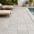 Silver Travertine Paver 24x24 Tumbled 2 inch — Backyard pool deck