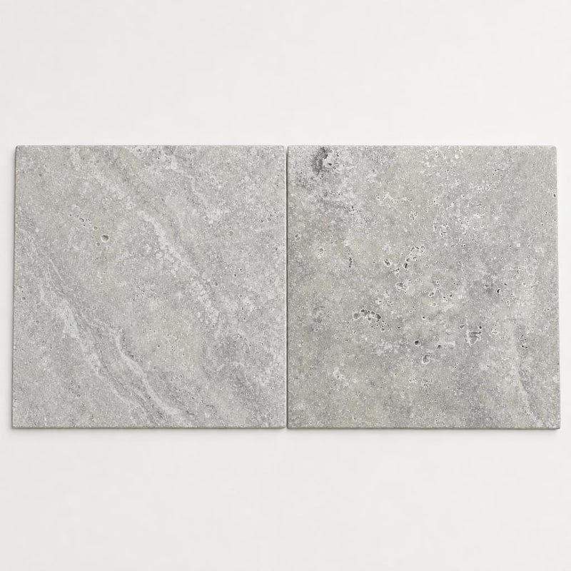 Silver Travertine Paver 24x24 Tumbled 2 inch close-up