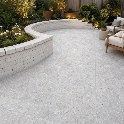 Silver Travertine Paver 6x6 Tumbled 1.25 inch — Backyard patio