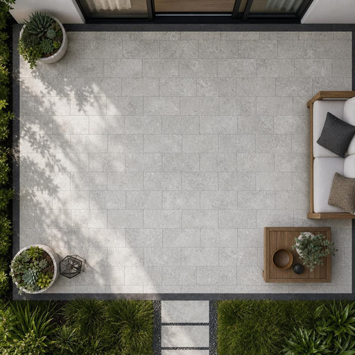 Silver Travertine Paver 8x16 Tumbled 1.25 inch — Backyard patio