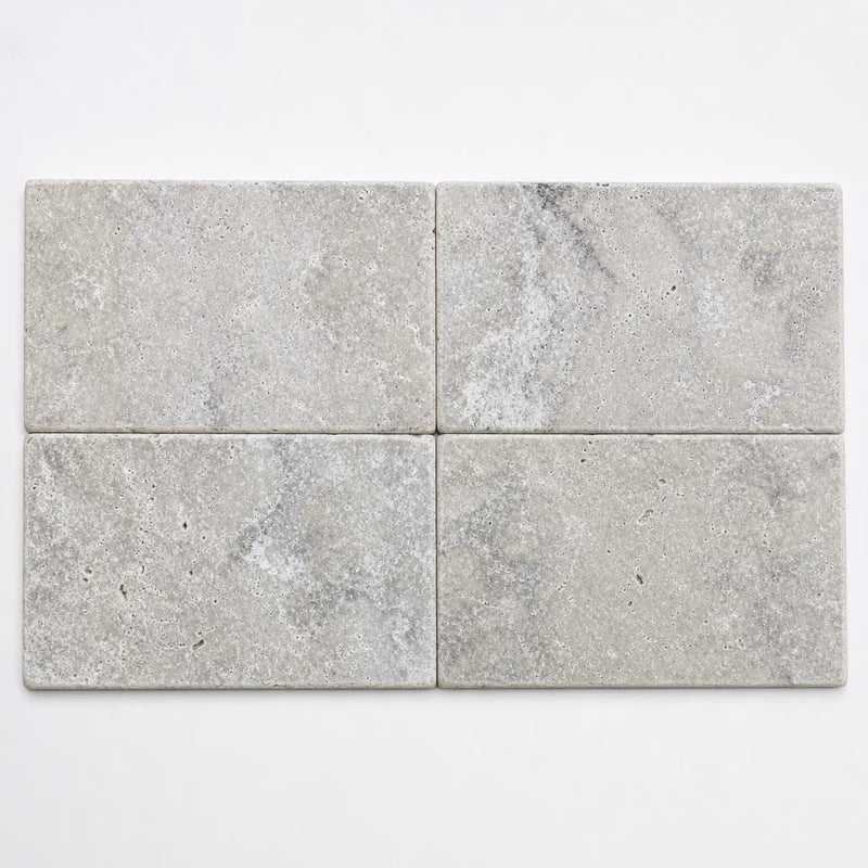 Silver Travertine Paver 8x16 Tumbled 1.25 inch close-up
