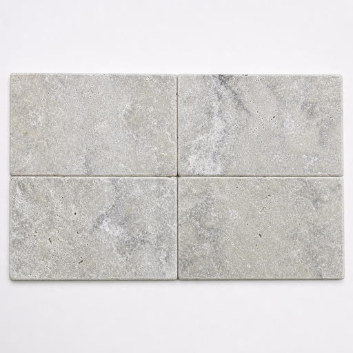 Silver Travertine Paver 8x16 Tumbled 1.25 inch close-up