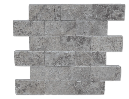 12x12 Mesh Splitface Silver 2x4 Brick Textured Travertine Mosaic