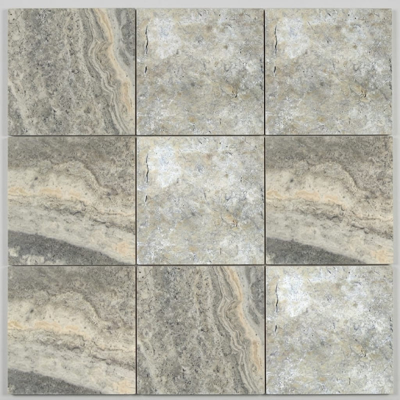 Silver Travertine Tile 12x12 Filled, Honed close-up