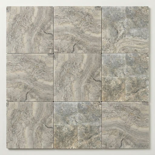 Silver Travertine Tile 12x12 Honed, Filled close-up