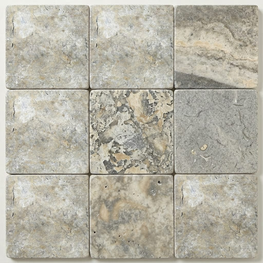 Silver Travertine Tile 12x12 Tumbled close-up