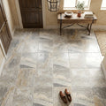 Silver Travertine Tile 12x12 Tumbled — Foyer floor