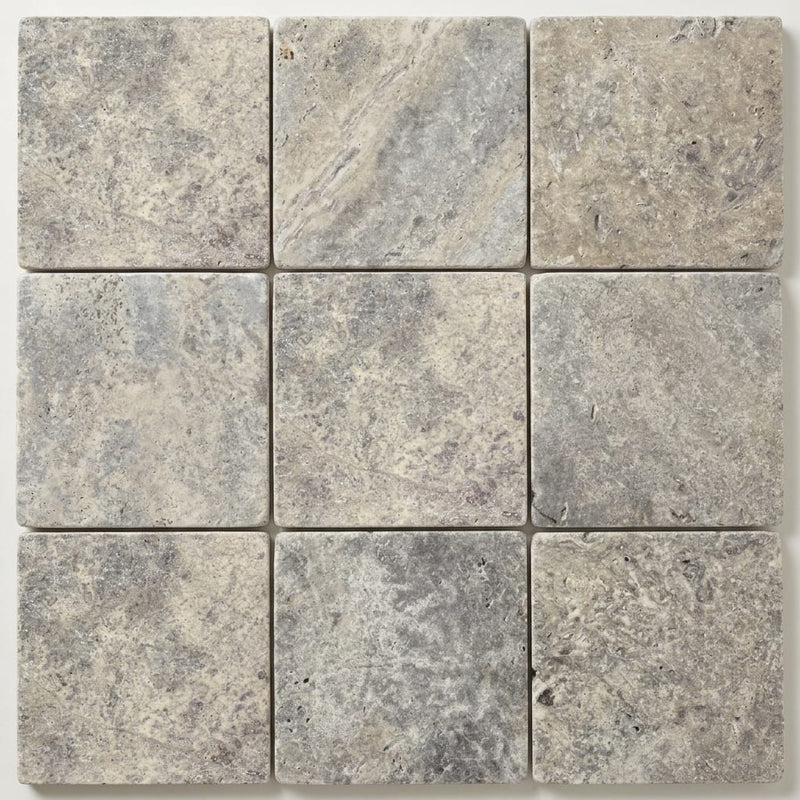Silver Travertine Tile 12x12 Tumbled close-up