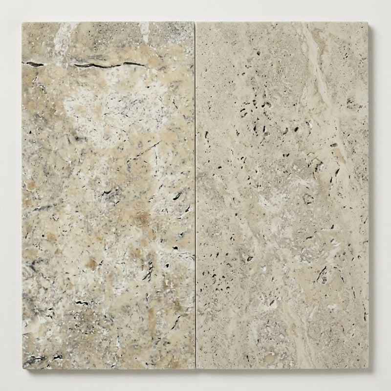 Silver Travertine Tile 12x24 Filled, Honed close-up