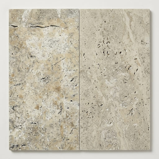 Silver Travertine Tile 12x24 Filled, Honed close-up