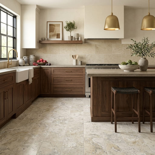 Silver Travertine Tile 12x24 Filled, Honed — Kitchen floor