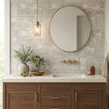 Silver Travertine Tile 12x24 Filled, Honed — Bathroom vanity wall
