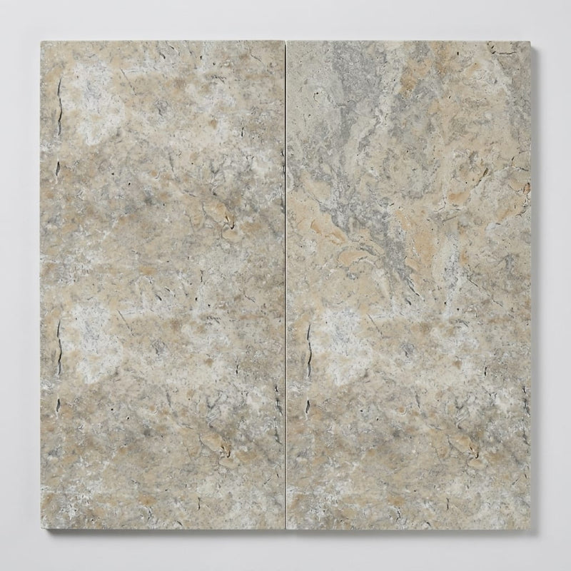 Silver Travertine Tile 12x24 Filled, Honed close-up