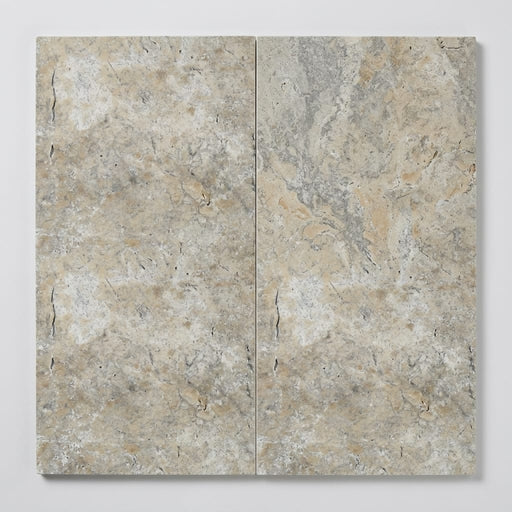 Silver Travertine Tile 12x24 Filled, Honed close-up