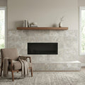 Silver Travertine Tile 12x24 Filled, Honed — Living Room fireplace surround
