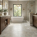 Silver Travertine Tile 12x24 Filled, Honed — Primary Bath floor
