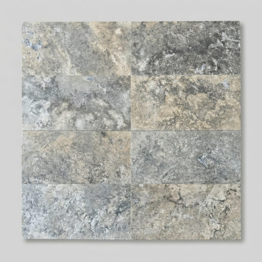 Silver Travertine Tile 12x24 Honed, Filled close-up
