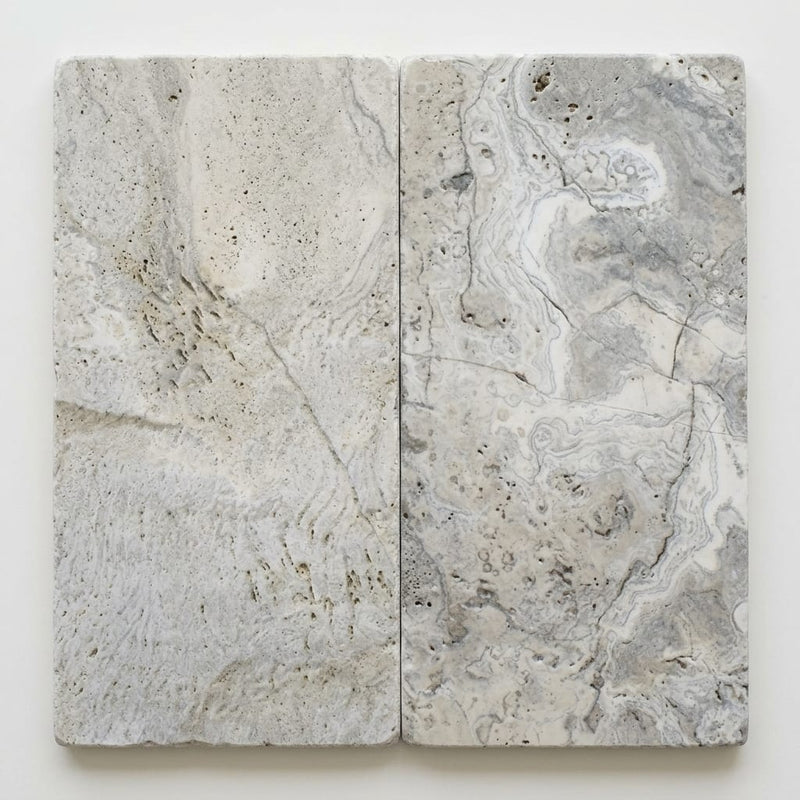 Silver Travertine Tile 12x24 Tumbled close-up