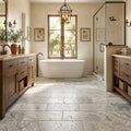 Silver Travertine Tile 12x24 Tumbled — Primary Bath floor