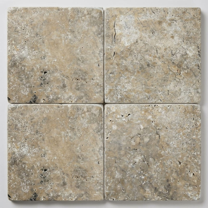 Silver Travertine Tile 16x16 Tumbled close-up