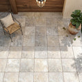 Silver Travertine Tile 16x16 Tumbled — Covered Patio floor