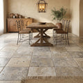 Silver Travertine Tile 16x16 Tumbled — Dining Room floor