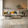 Silver Travertine Tile 16x16 Tumbled — Living Room floor