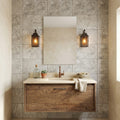 Silver Travertine Tile 16x24 Tumbled — Bathroom vanity wall