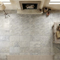 Silver Travertine Tile 16x24 Tumbled — Living Room floor