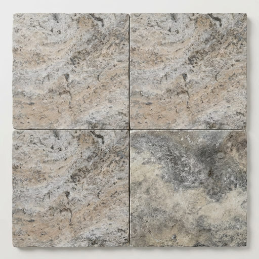 Silver Travertine Tile 18x18 Brushed Chiseled close-up