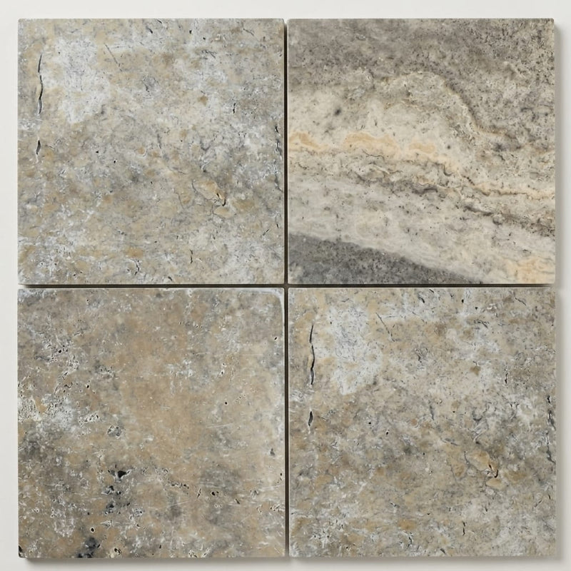 Silver Travertine Tile 18x18 Filled, Honed close-up
