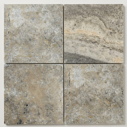 Silver Travertine Tile 18x18 Filled, Honed close-up