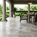 Silver Travertine Tile 18x18 Filled, Honed — Covered Patio floor