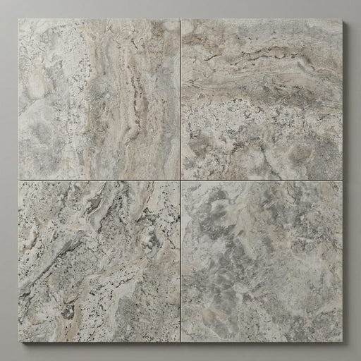 Silver Travertine Tile 18x18 Honed, Filled close-up