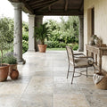 Silver Travertine Tile 18x18 Tumbled — Covered Patio floor