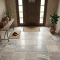 Silver Travertine Tile 18x18 Tumbled — Foyer floor