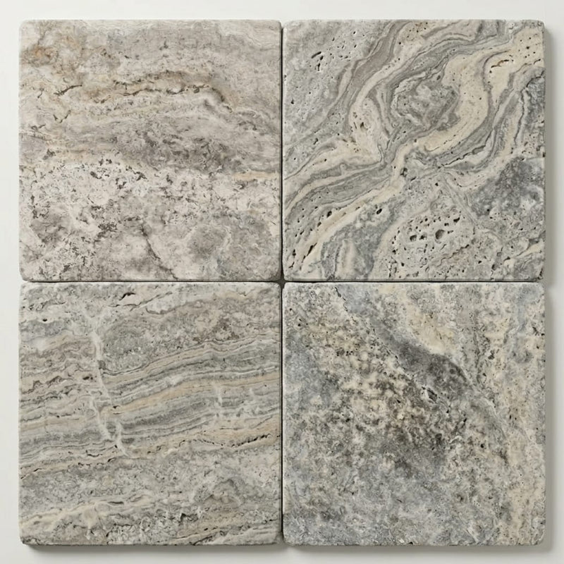 Silver Travertine Tile 18x18 Tumbled close-up
