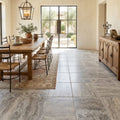 Silver Travertine Tile 18x18 Tumbled — Dining Room floor