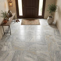 Silver Travertine Tile 18x18 Tumbled — Foyer floor