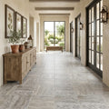 Silver Travertine Tile 18x18 Tumbled — Hallway floor
