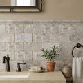 Silver Travertine Tile 3x6 Tumbled — Bathroom wainscot cap