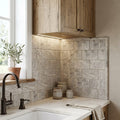 Silver Travertine Tile 3x6 Tumbled — Kitchen backsplash edge