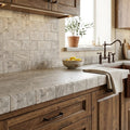 Silver Travertine Tile 3x6 Tumbled — Kitchen countertop edge