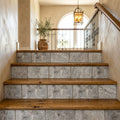 Silver Travertine Tile 3x6 Tumbled — Stairway stair riser edge