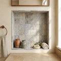 Silver Travertine Tile 4x4 Tumbled — Bathroom niche