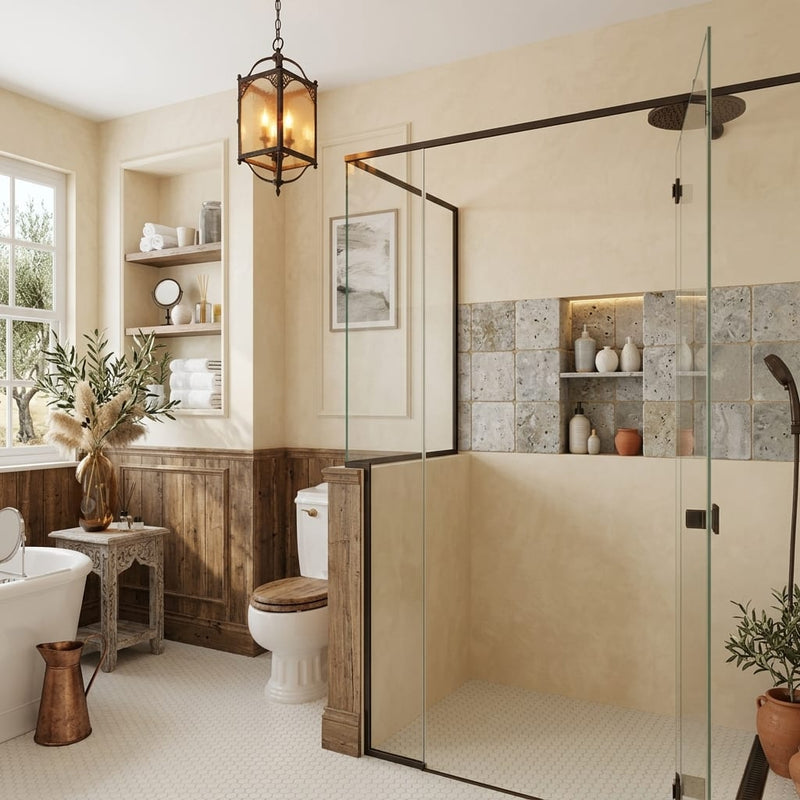 Silver Travertine Tile 4x4 Tumbled — Bathroom shower wall accent band