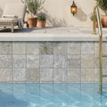 Silver Travertine Tile 4x4 Tumbled — Swimming Pool waterline