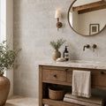Silver Travertine Tile 6x12 Tumbled — Bathroom wall