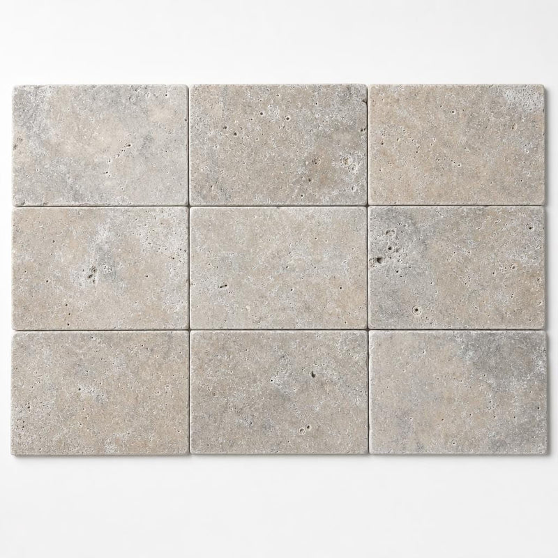 Silver Travertine Tile 6x12 Tumbled close-up
