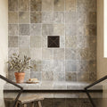 Silver Travertine Tile 6x6 Tumbled — Bathroom shower floor